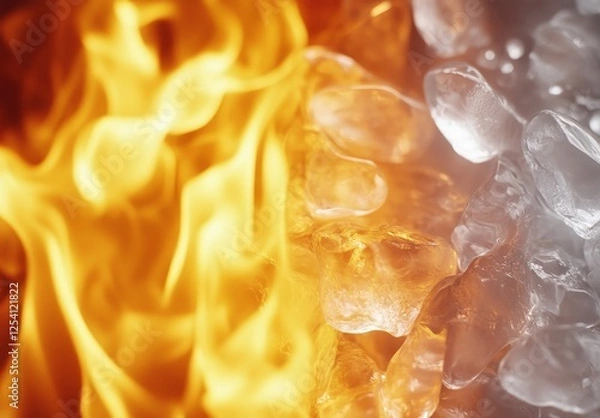 Fototapeta Red tongues of flame. Sizzling fire. Gleaming light. Faint glow. Water droplets cling to glass. Varied angles. Abstract environment.
