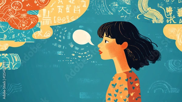 Fototapeta A user interacting with an AI-powered translation chatbot, conversing in multiple languages as the chatbot instantly translates spoken words into written text.