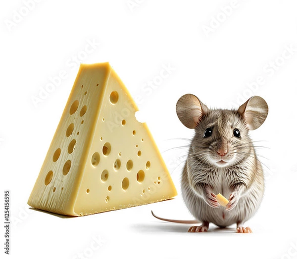 Fototapeta mouse and cheese isolated on white background.