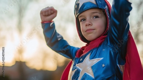 Obraz Young boy dressed as a super hero, posing