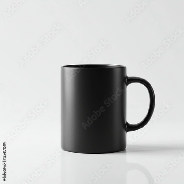 Obraz Minimalist Photograph of a Plain Black Mug Mockup on a White Background, Perfect for Branding.