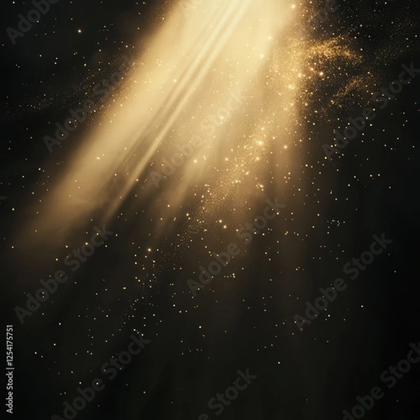 Fototapeta Mystical golden light rays streaming through a dark starry sky

