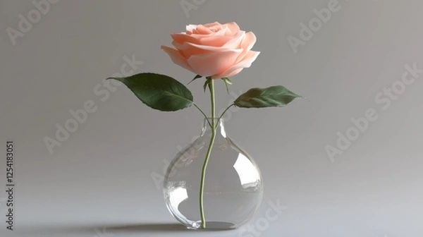Fototapeta A simple but elegant single-stem rose in a slender glass vase.