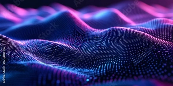 Fototapeta Abstract digital wave, glowing neon, dark background, tech design