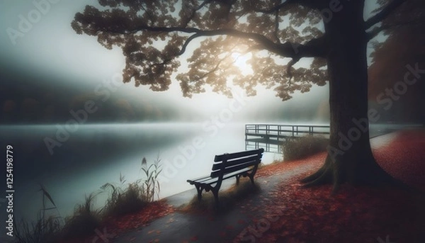 Fototapeta bench in the fog