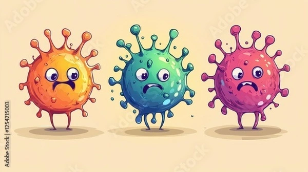 Fototapeta Virus mutation process infographic flat design side view genetic science theme cartoon drawing Triadic Color Scheme.