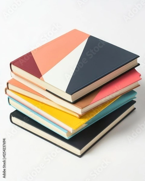 Fototapeta Minimalist Stack of Modern Books Isolated on Pure White Background, Educational Resources Concept