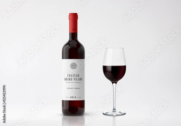 Obraz Wine Bottle and Glass Mockup