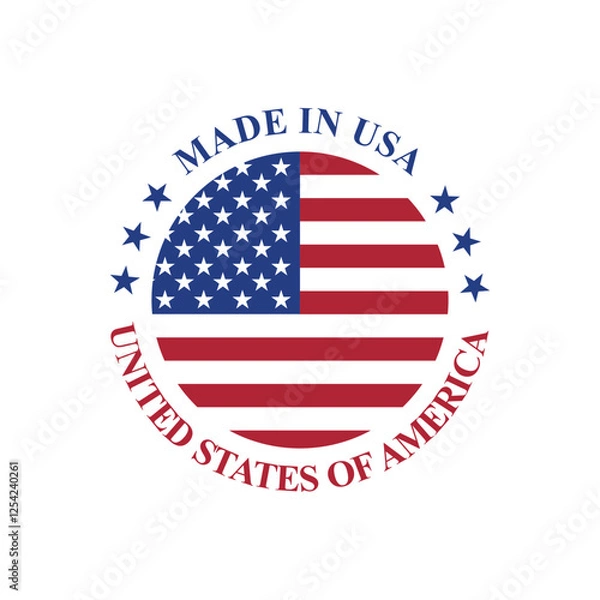 Fototapeta 	
made in usa stamp circle logo vector design with united states flag element	
