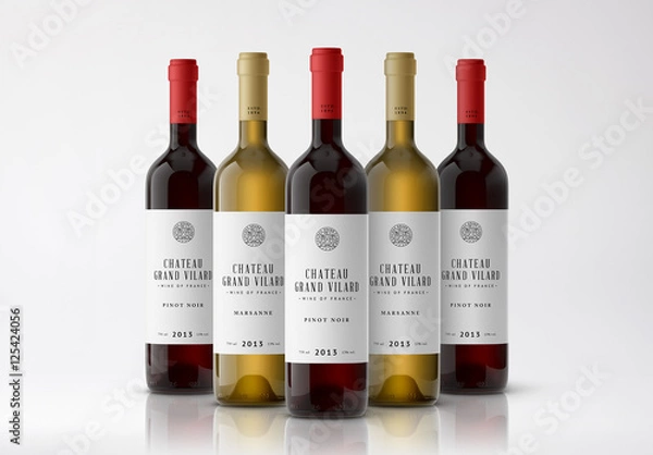Fototapeta Five Bottles of Wine Mockup 2