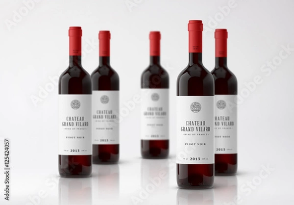 Fototapeta Five Bottles of Wine Mockup 1