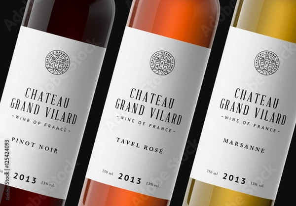 Fototapeta Three Bottles of Wine Mockup