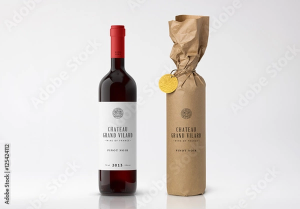 Fototapeta Wrapped and Unwrapped Bottles of Wine Mockup