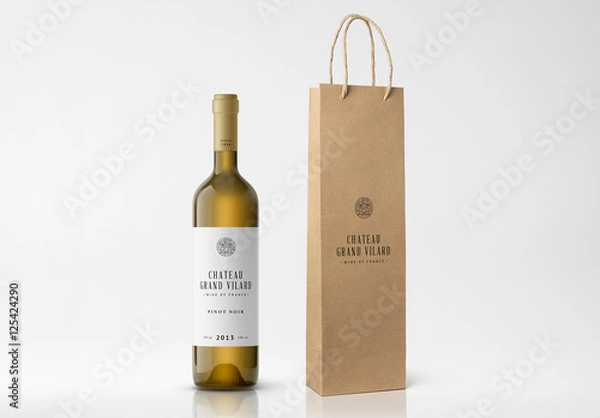 Fototapeta Wine Bottle and Paper Bag Mockup