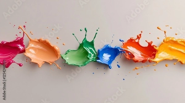 Fototapeta Colorful splashes of paint on a neutral background.