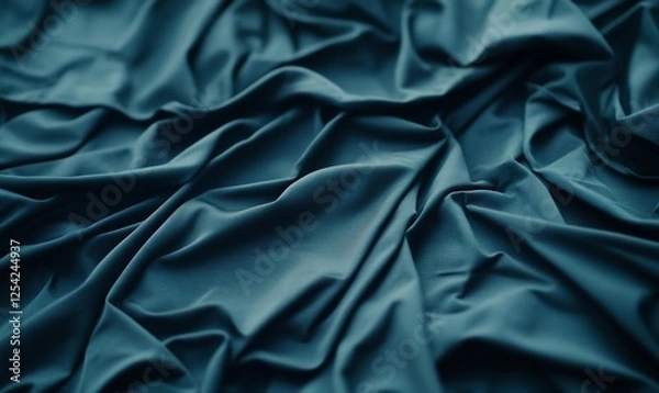 Fototapeta A wrinkled dark teal fabric texture creating a soft, elegant look.