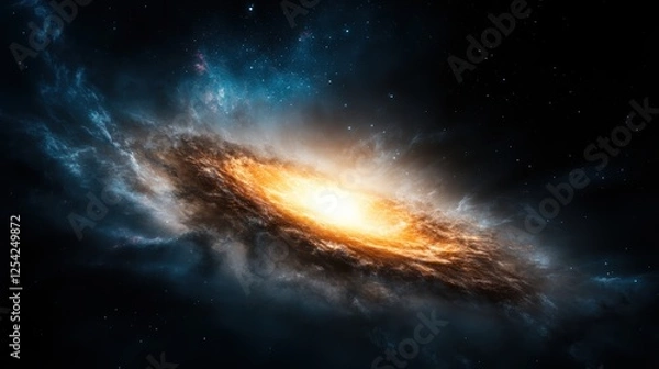 Fototapeta A stunning depiction of a galaxy, showcasing vibrant colors with swirling stars and a luminous core, set against the vastness of space.