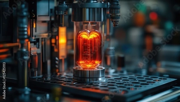 Fototapeta A glowing glass chamber showcasing a scientific apparatus in a high-tech environment.