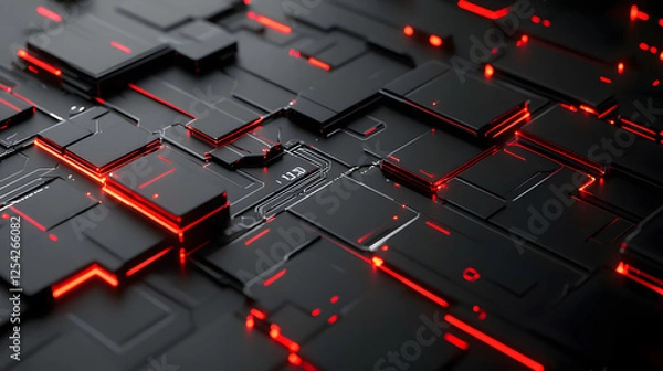 Obraz Abstract Futuristic Technology Background Red Neon Lights on Dark Circuit Board