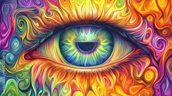Fototapeta Vibrant eye surrounded by swirling colors in a mesmerizing abstract design