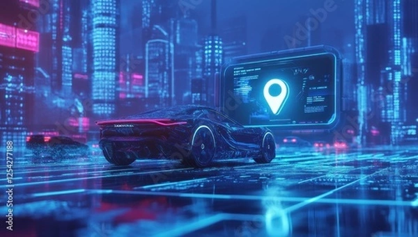 Fototapeta Futuristic Cityscape: Autonomous Vehicle Navigation