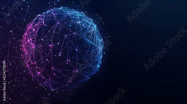 Obraz Abstract Futuristic Sphere of Connected Dots and Lines, Global Network Concept