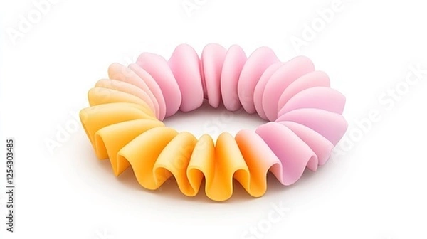 Fototapeta Colorful, textured circular object resembling a hair accessory on a white background