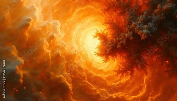 Fototapeta Abstract Orange Swirl with Light and Dark Branches Art Background