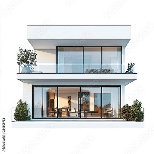 Fototapeta Modern Two Story House Architectural Design Rendering