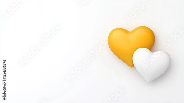 Fototapeta Two colorful hearts, one yellow and one white, symbolizing love and connection on a clean background