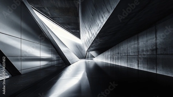 Fototapeta Black and white abstract angular design featuring geometric shapes and shadows creating a modern and artistic look