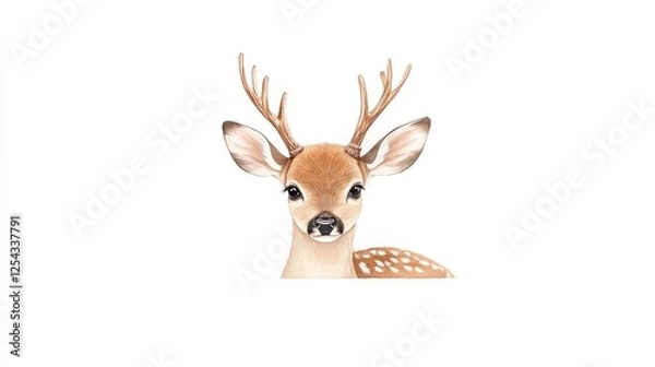 Fototapeta Realistic illustration of a young deer with antlers, showcasing its features against a plain background