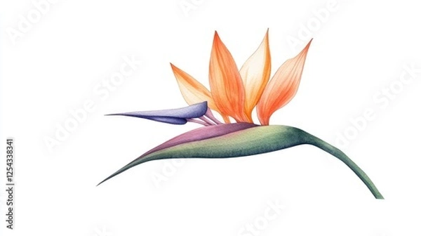 Fototapeta Vibrant bird of paradise flower showcasing vivid colors and intricate details against a white background