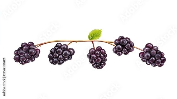 Fototapeta A cluster of ripe blackberries on a vine, showcasing vibrant colors against a white background