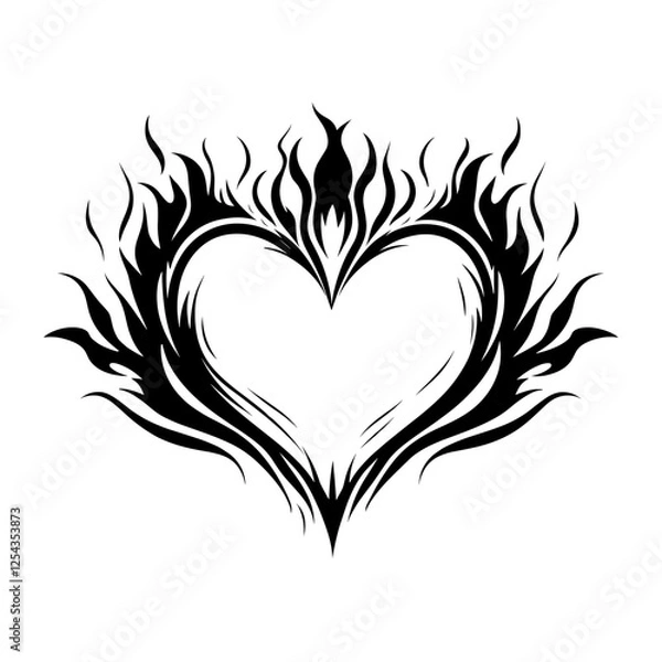 Obraz Simple heart with fire linear stencil design black vector
