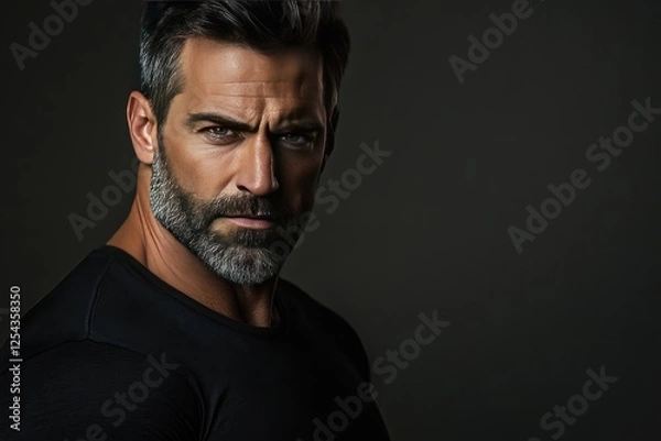 Fototapeta Portrait of a Man with a Graying Beard and Intense Gaze