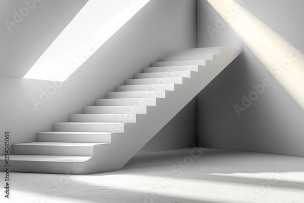 Obraz 3D render of a white abstract background with two triangular shape elements on the left side, minimalistic style.