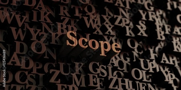 Obraz Scope - Wooden 3D rendered letters/message.  Can be used for an online banner ad or a print postcard.