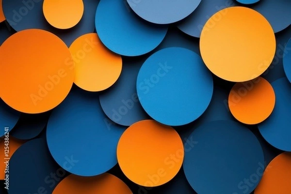 Fototapeta Overlapping orange and blue circles create an abstract design. Ideal for backgrounds, presentations, and modern designs.