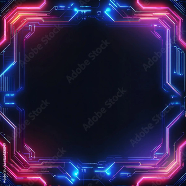 Obraz neon futuristic tech abstract background with blue and pink glowing lines frame for digital and gaming design