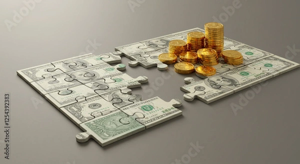 Fototapeta Quebra-Cabeça de Dinheiro Representando Planejamento Financeiro