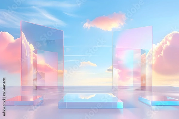 Obraz a glistening glass building in the blue sky / 3D Clear Business Background Illustration