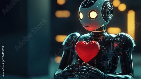 Fototapeta Robot Holding Heart: AI and Empathy