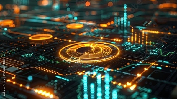 Obraz Glowing symbols and icons representing financial regulatory frameworks and compliance