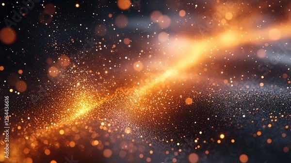 Fototapeta Abstract visualization of shimmering golden particles swirling in a cosmic space background