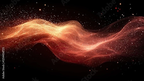 Fototapeta Abstract wave of glowing particles flowing through a dark background, creating a dynamic visual effect