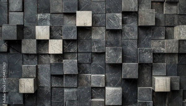 Fototapeta Simple, modern wall texture with charcoal geometric cubes and lines.