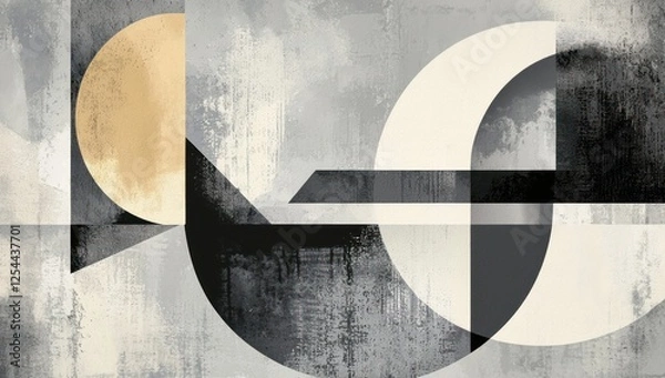 Fototapeta Simple geometric shapes and lines on a cool gray background, subtle texture.