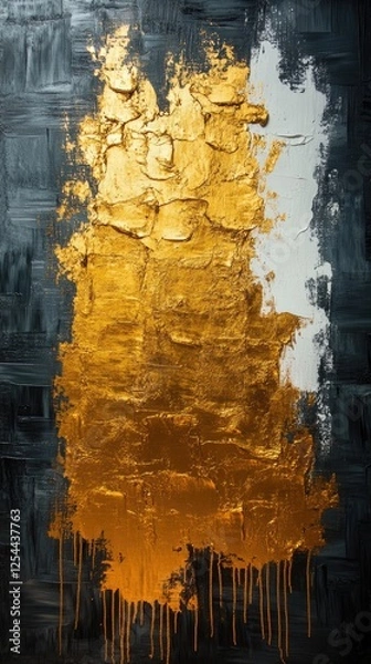 Fototapeta Abstract gold and black painting with textured layers creating a striking visual contrast