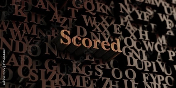Fototapeta Scored - Wooden 3D rendered letters/message.  Can be used for an online banner ad or a print postcard.